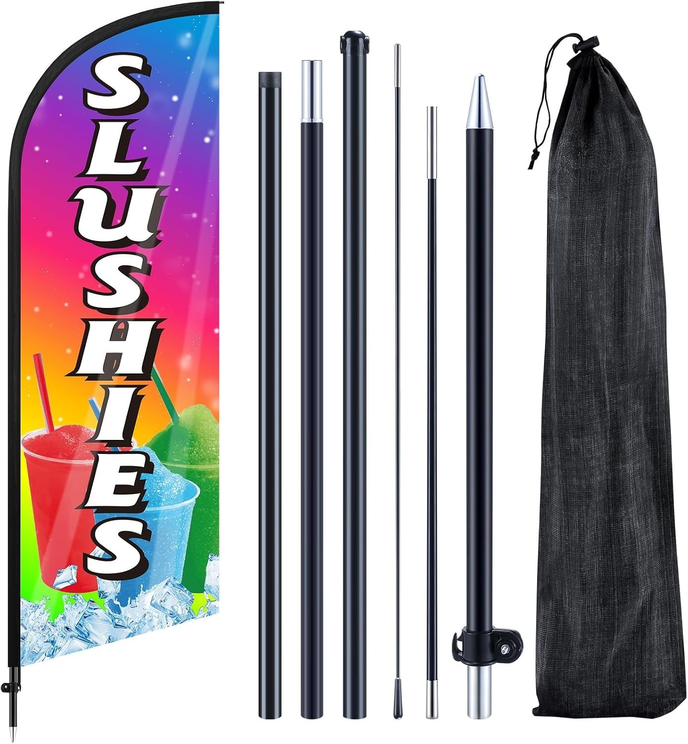 Durable 7ft Slushies Feather Flag Banner with Poles – Eye-catching Store Sign