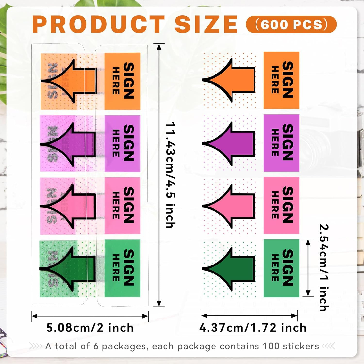 600 Pcs Sign Here Stickers, Sign Here Sticky Tabs, Arrow Labels Flags and Colorf