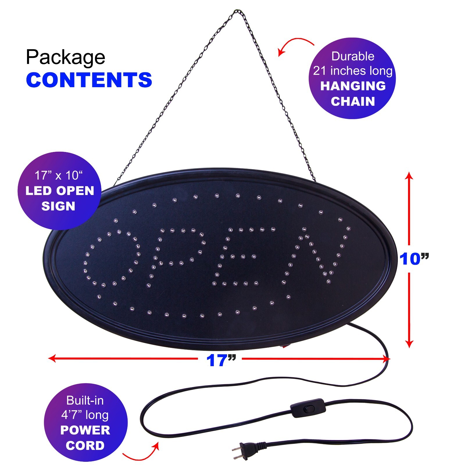 LED Neon Open Sign 19&Prime; x 10&Prime; by Ultima LED: Bundle for Business Includes 3 signs