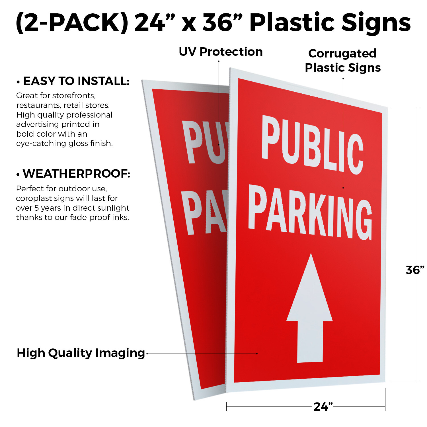 Public Parking With Up Arrow 24&Prime; x 36&Prime; 2 Pack Of Store Sign Plastic Or Decal