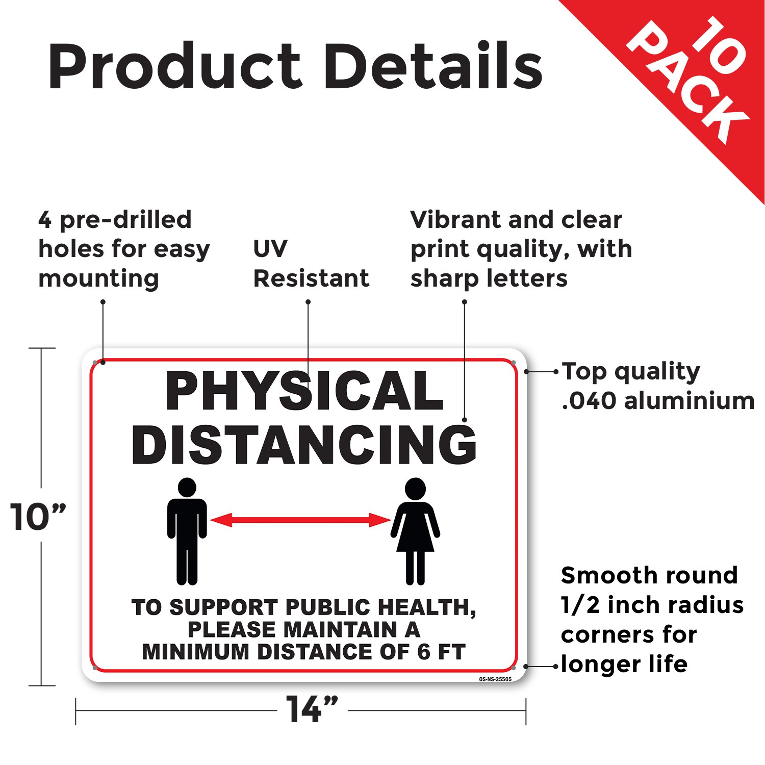 Physical Distancing To Support Public Health 6 Feet Public Safety Sign 5/10 Pack