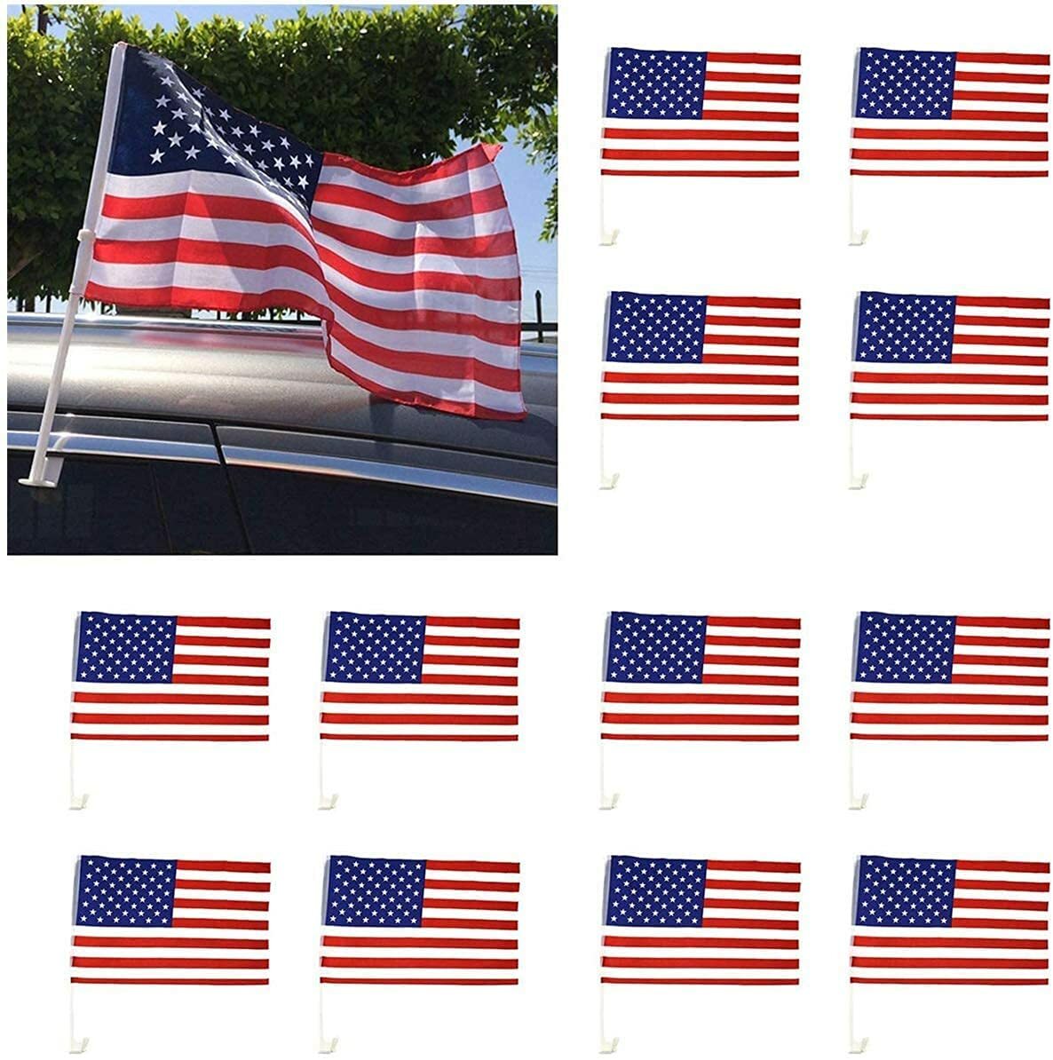 Lot of 120 USA Patriotic American Car Window Clip USA Flags 17&Prime; x 12&Prime; – USA SELL