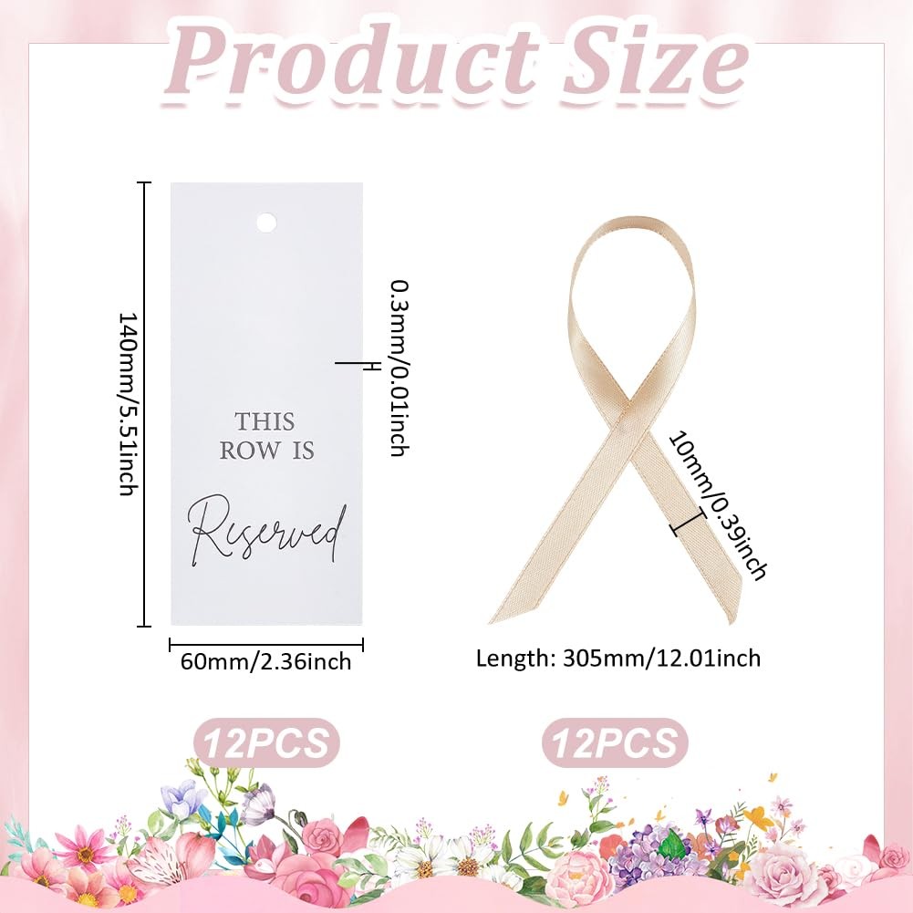 24Pcs Reserveds Chair Signs with Ribbon Wedding Reserved Signs Beige Paper Re…