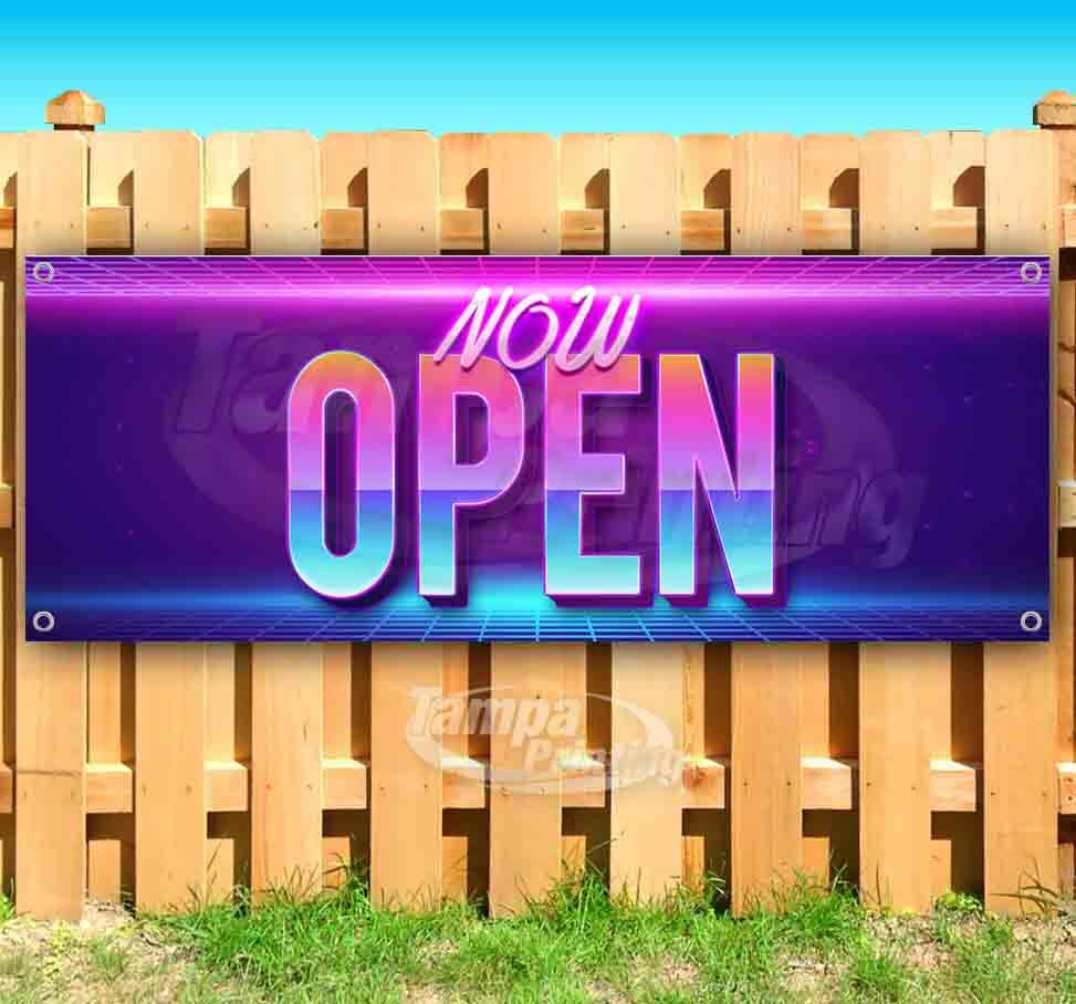 NOW OPEN RETRO 80&rsquo;s Advertising Vinyl Banner Flag Sign Many Sizes USA