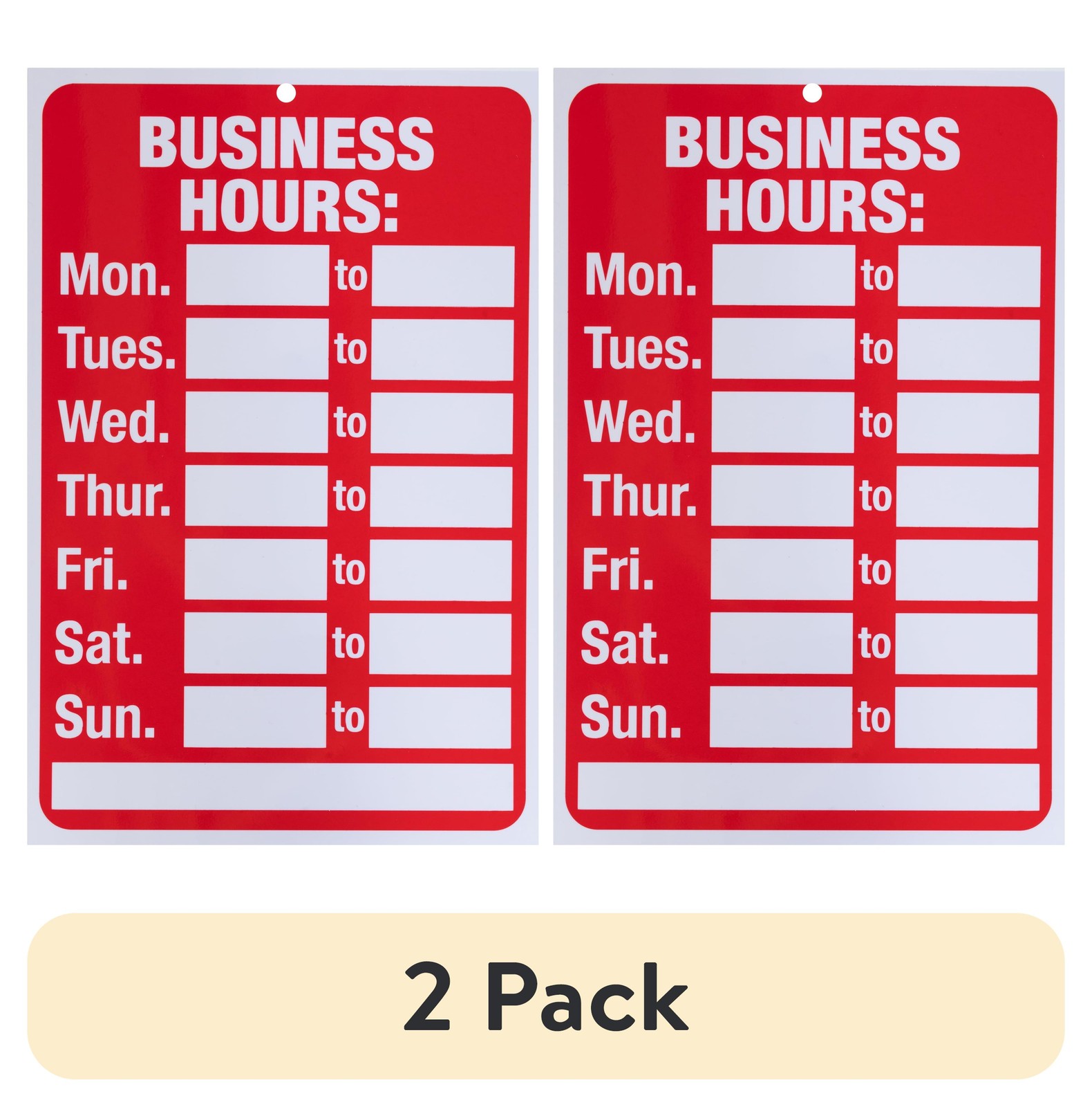 (2 pack) Pen+Gear Business Hours Sign, 8&Prime;x12&Prime;, Red/White