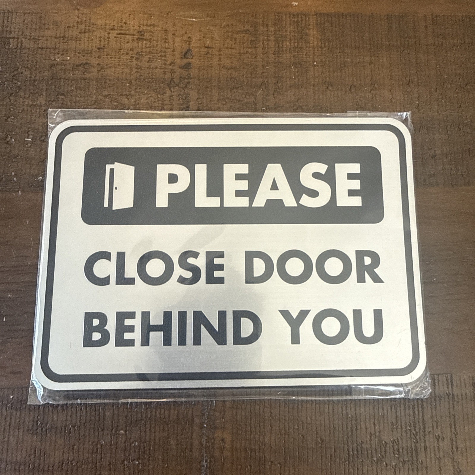 2 Pack Classic Framed Please Close Door Behind You Sign 5&Prime; x 7&Prime; Brushed Silver