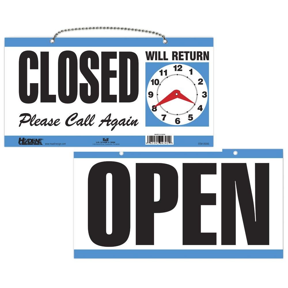 Double Sided Closed/Open Clock Sign with Movable Clock Hands for Hotel Store