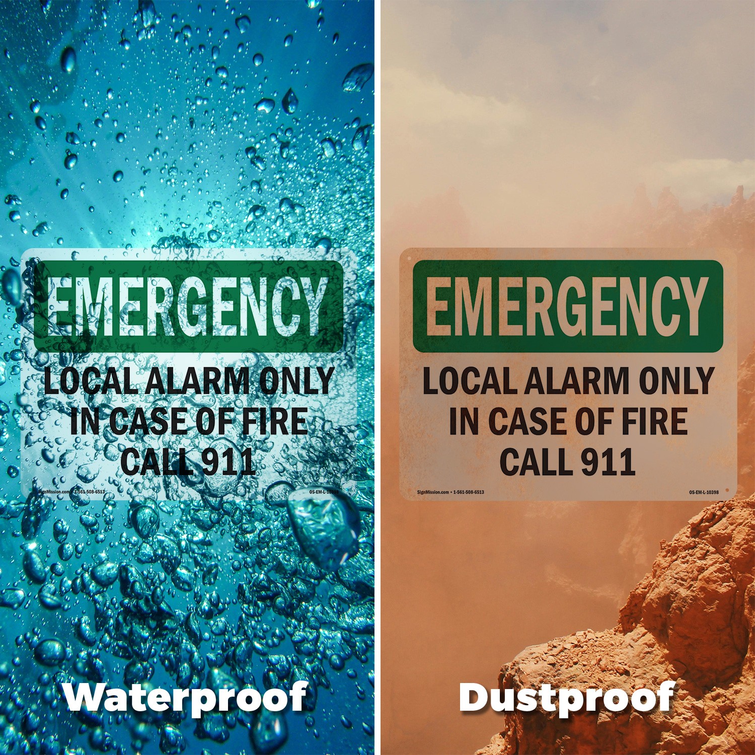Local Alarm Only In Case Of Fire Call 911 OSHA Emergency Sign, Decal 5/10 Pack