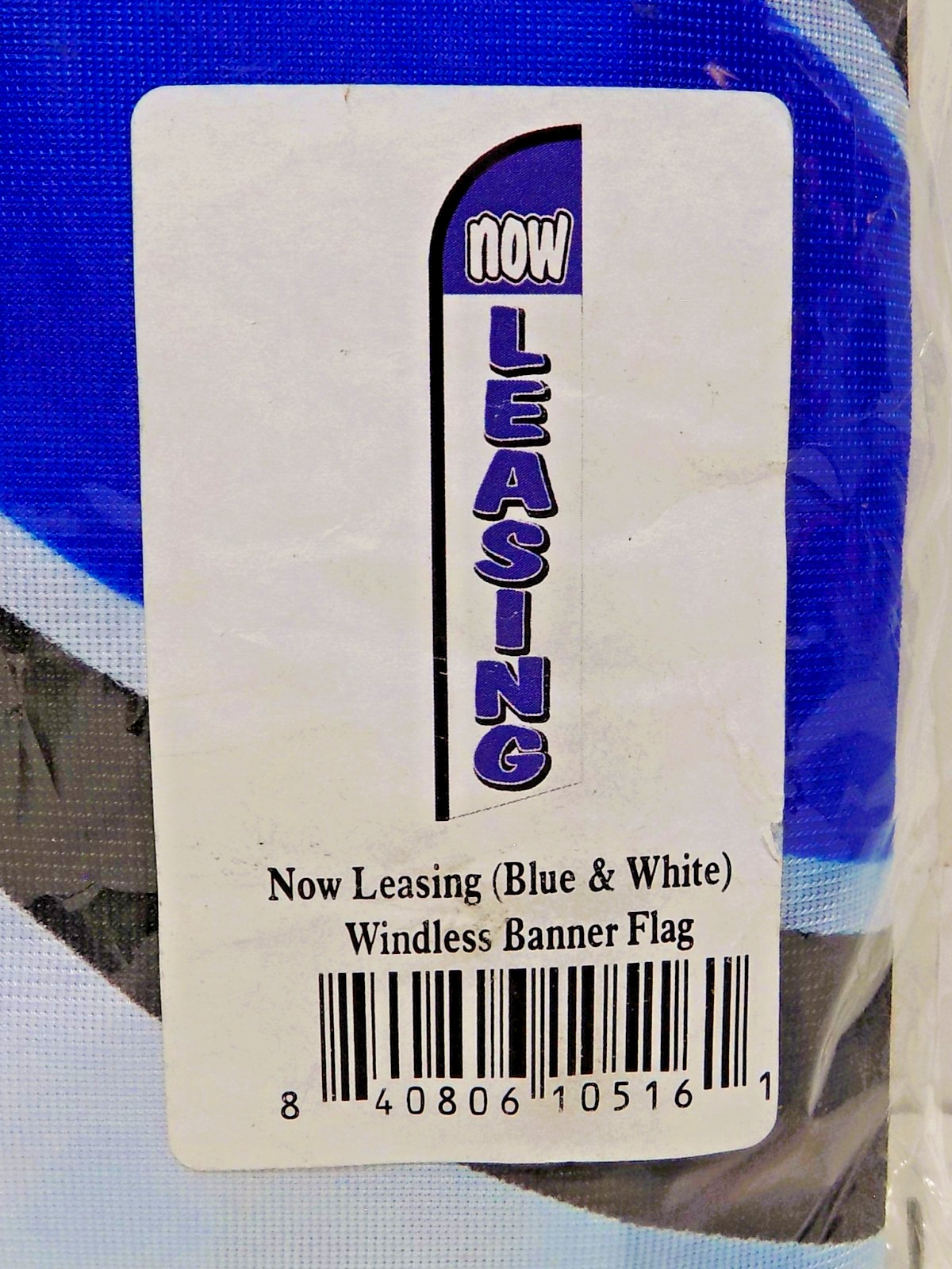 NOW LEASING Windless 11.5&prime; Vertical Advertising Banner Feather Flag Blue & White