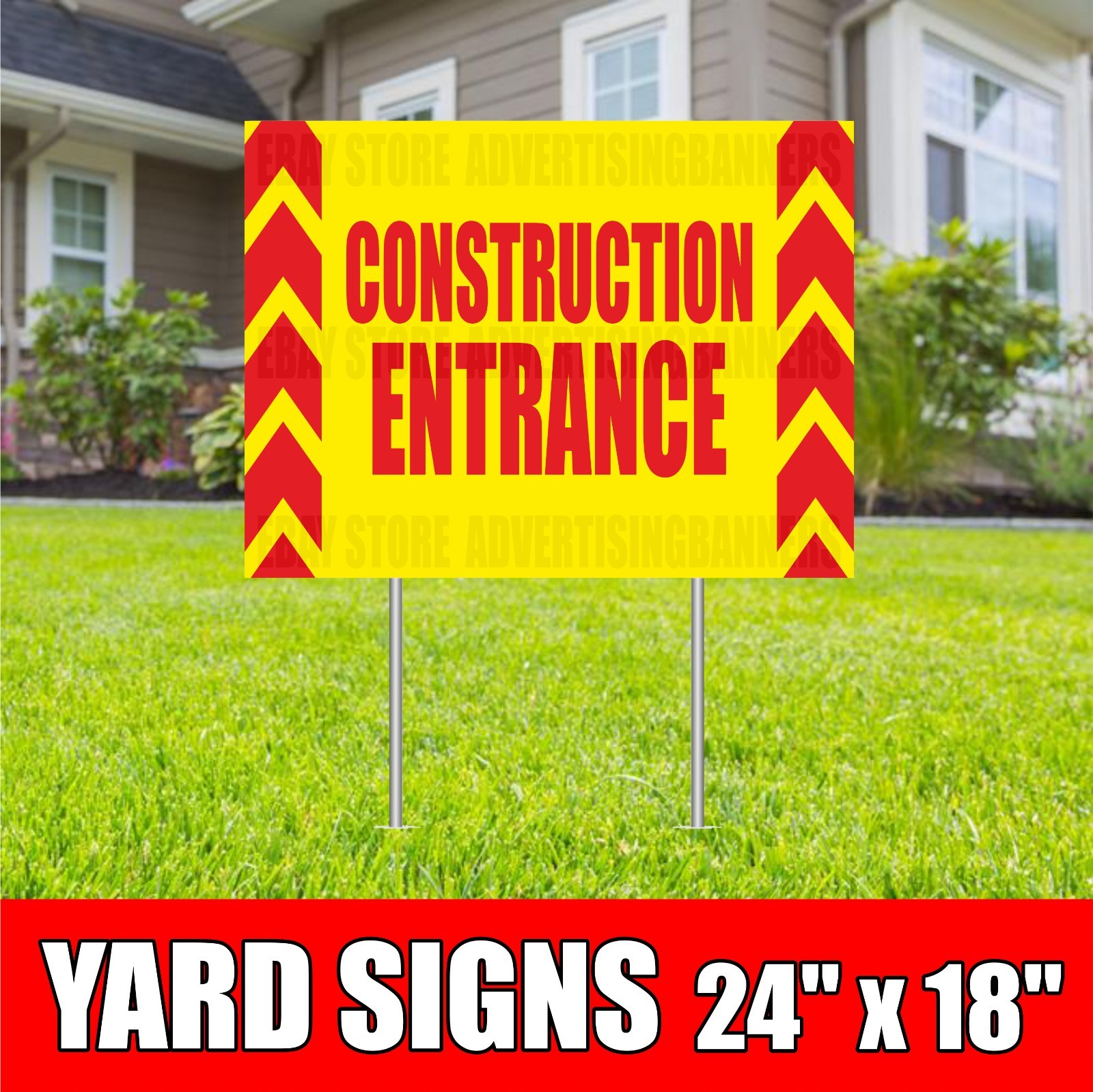 CONSTRUCTION ENTRANCE Yard Sign with H-Stakes Parking Warning Exit