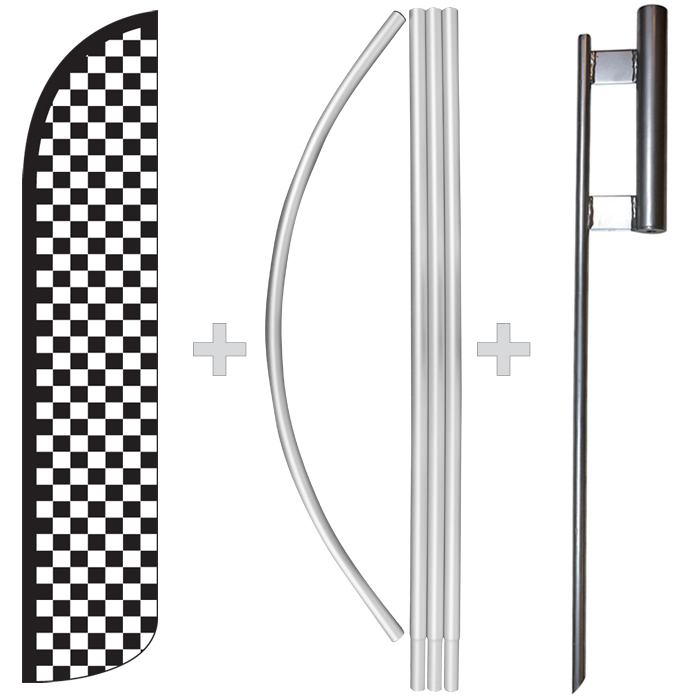 Checkered Black/White 15&prime; Tall Windless Swooper Feather Banner Flag & Pole Kit