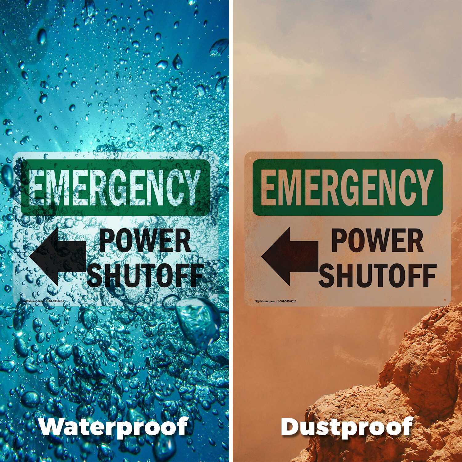 (2 Pack) Power Shutoff [Left Arrow] With Symbol OSHA Emergency Sign Decal Metal