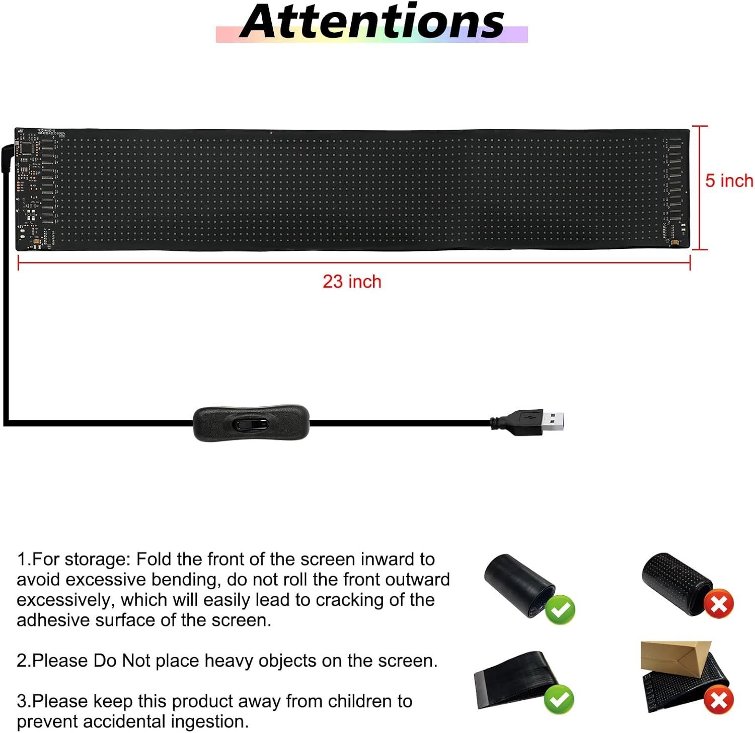 Flexible 23x5in Digital LED Display for Cars – DIY Text & Animation Features