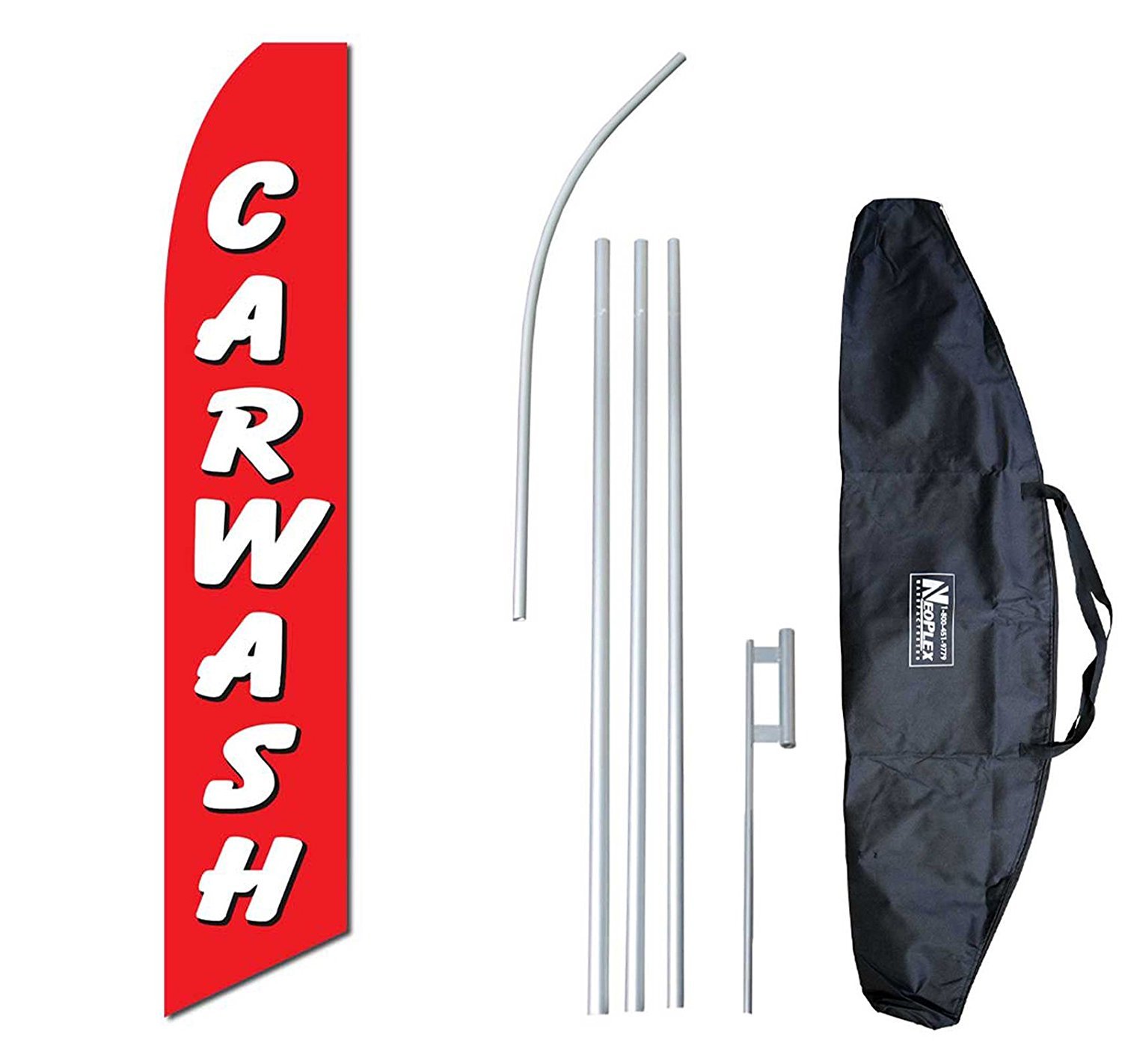 Car Wash Swooper Flag Flutter 15 Tall Complete Starter Bag Kit Neoplex RED