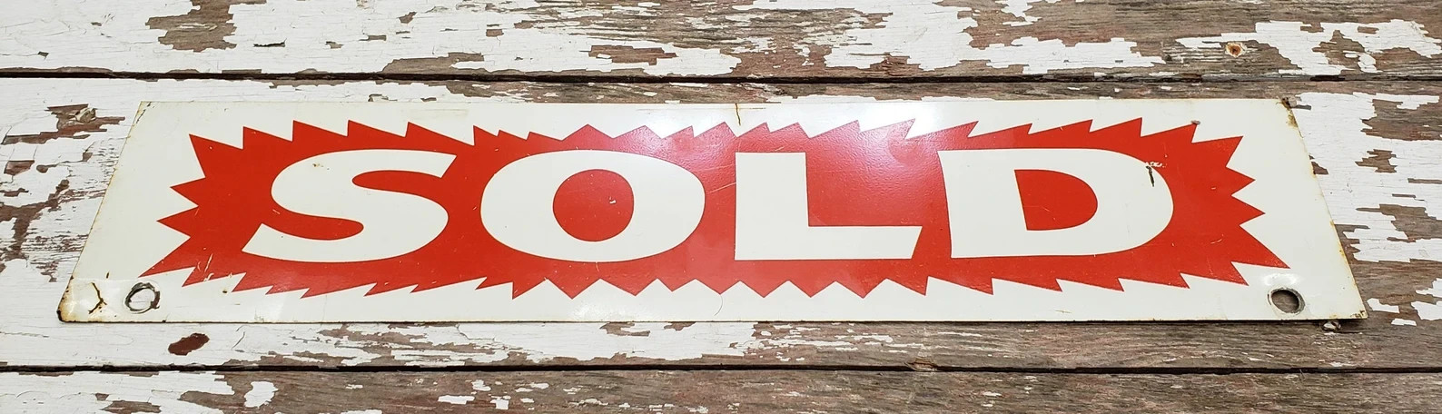 Vintage Metal Realtor SOLD Sign – Mancave Red and White Sold Sign