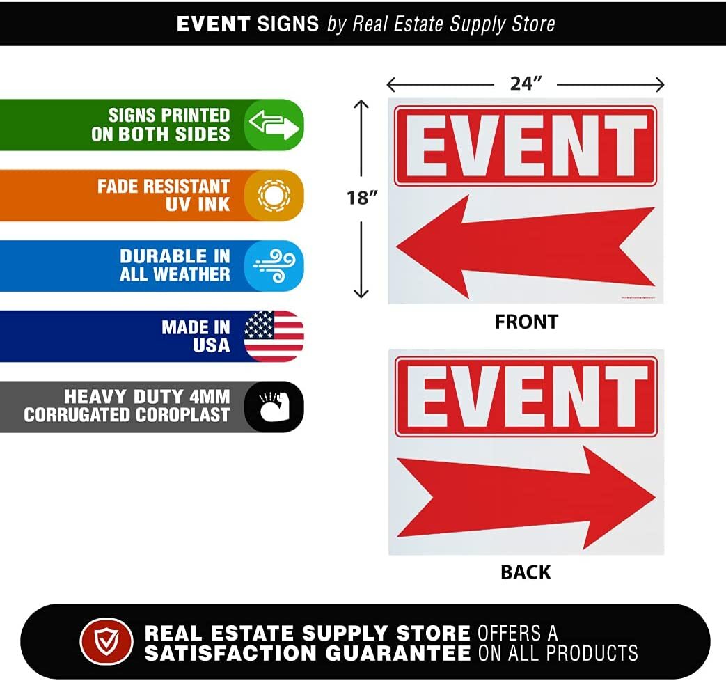 Large Double Sided Event Arrow Yard Sign Complete Kit w/Stake(s)(1,2,3 or 5pk)