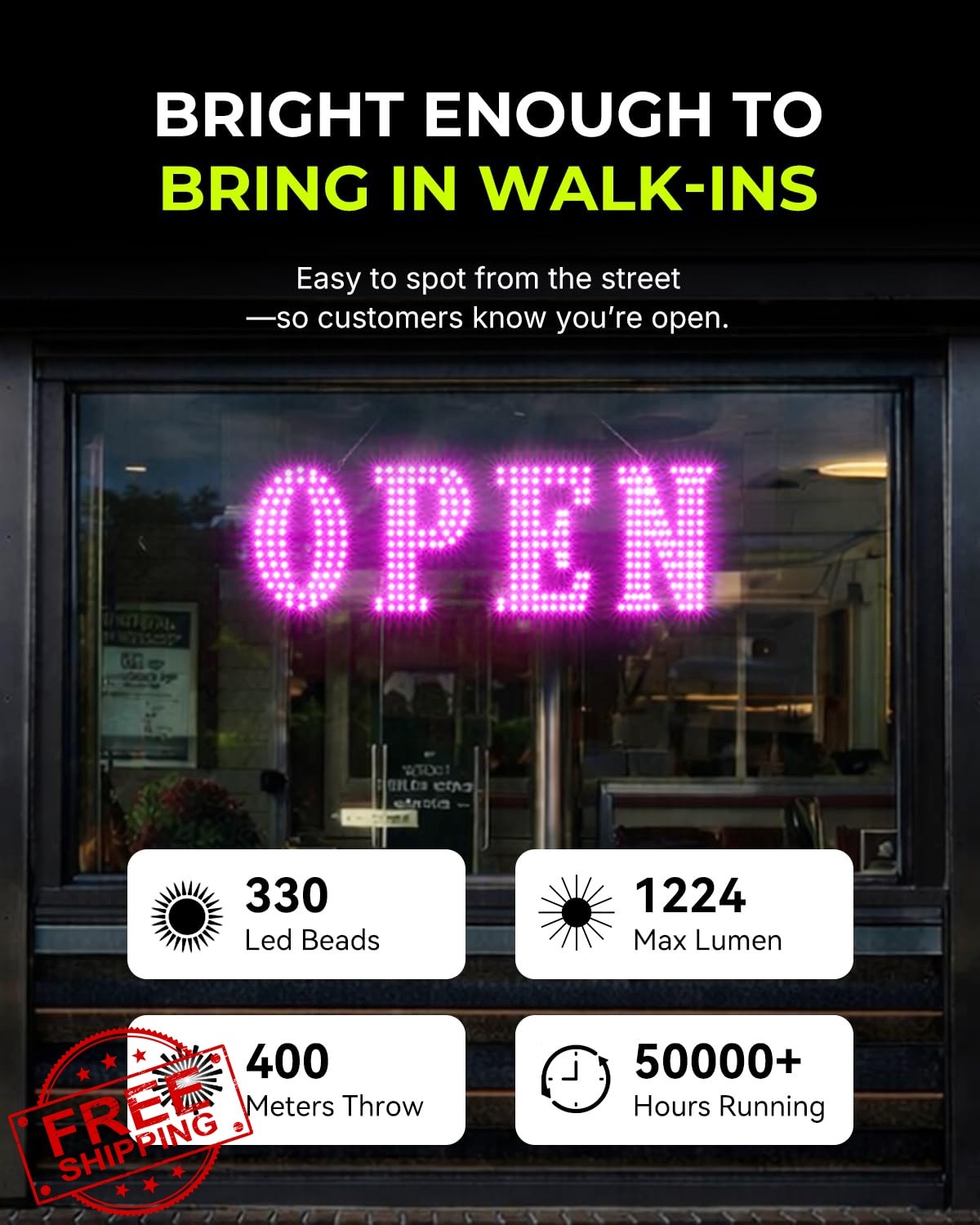 LemonNova Pink LED Open Sign 32×11 Business