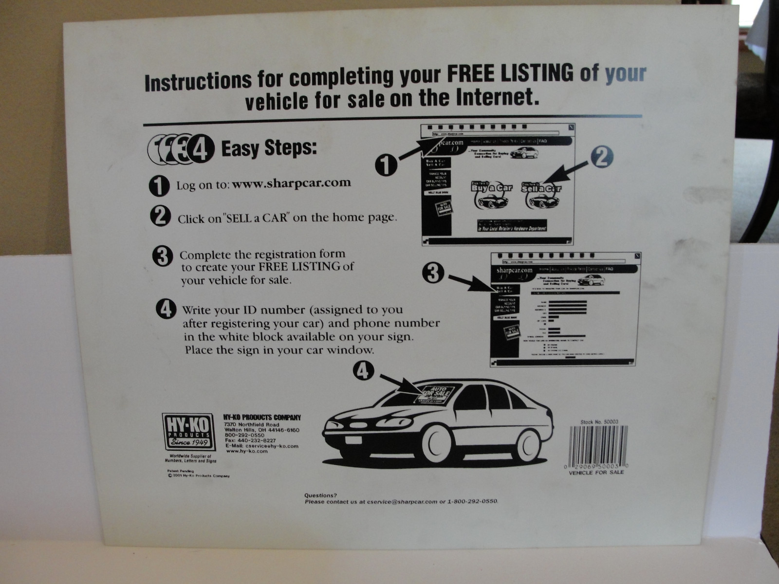 HY KO Products 50003 « Vehicle For Sale » Sign 9&Prime; x 12&Prime;