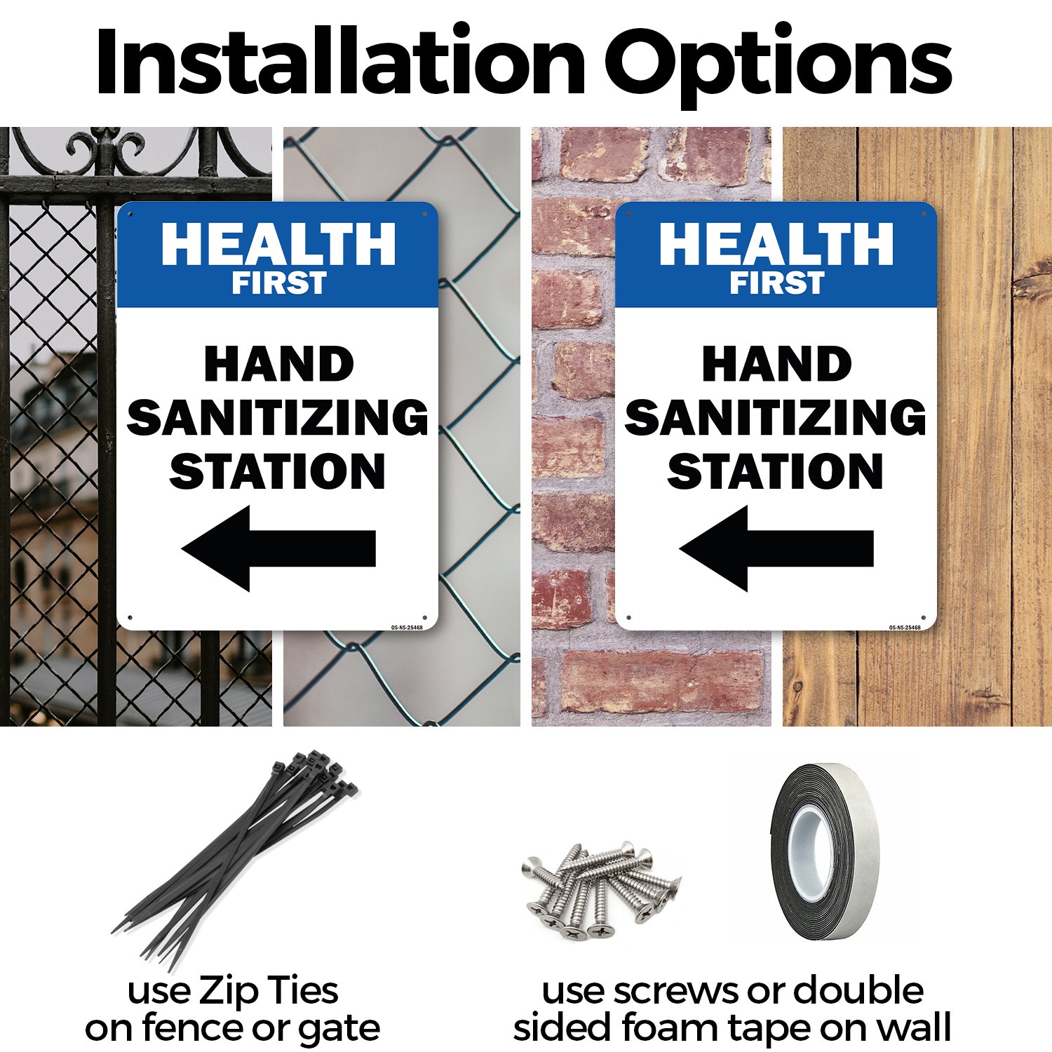 Health First Hand Sanitizing Station Left Arrow Public Safety Sign 5/10 Pack