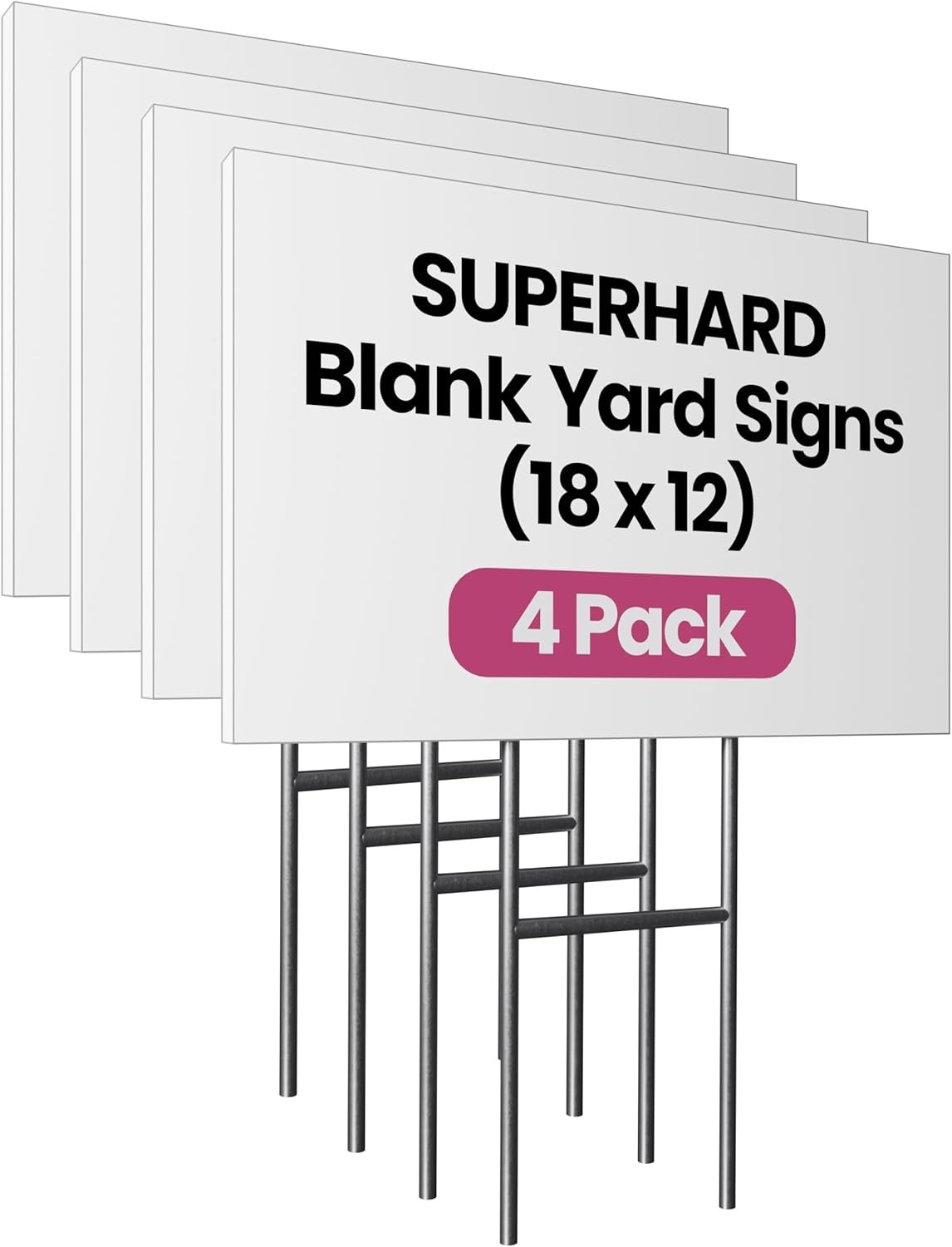 4 Pack 18 x 12 White Blank Yard Signs W/ Metal Stakes Waterproof Corrugated