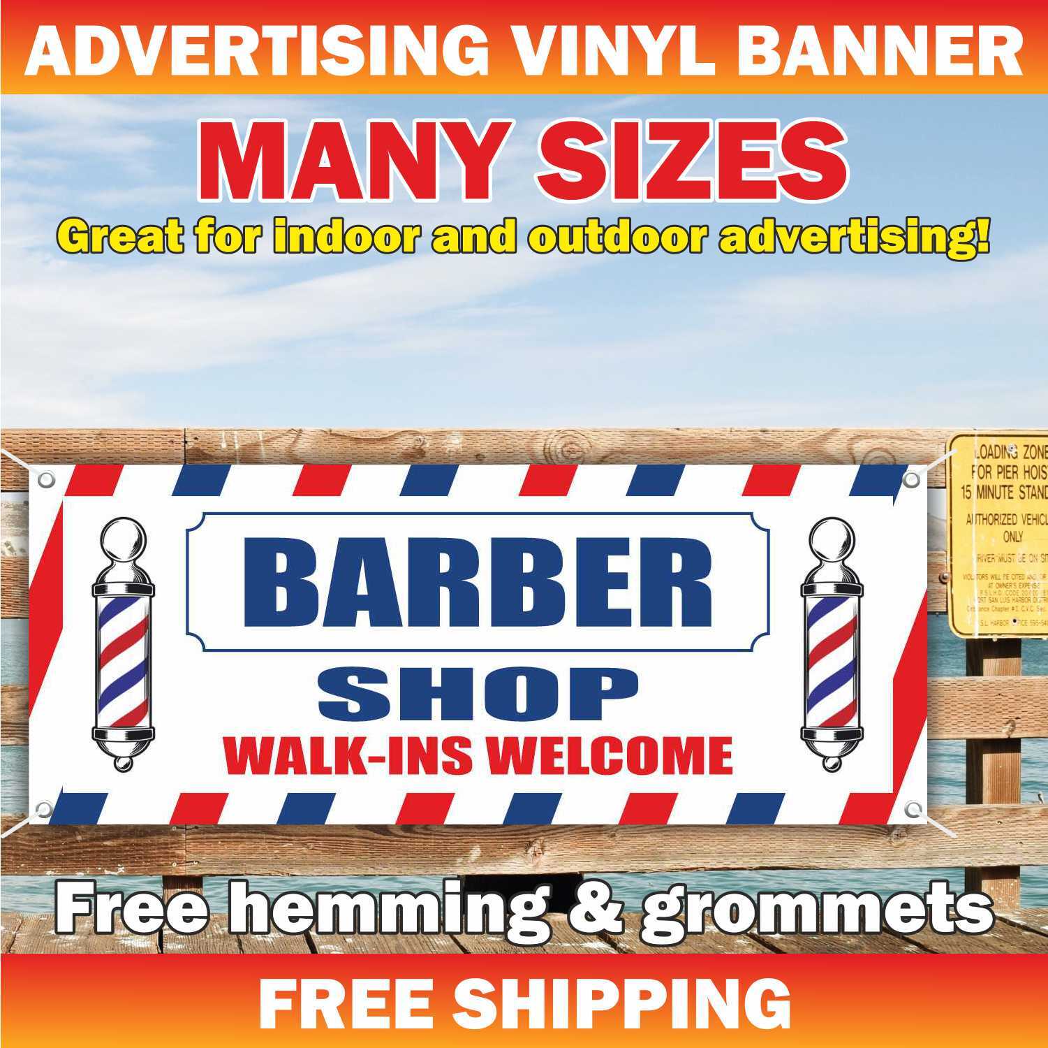 BARBER SHOP WALK-INS WELCOME Advertising Banner Vinyl Mesh Sign hair haircut spa