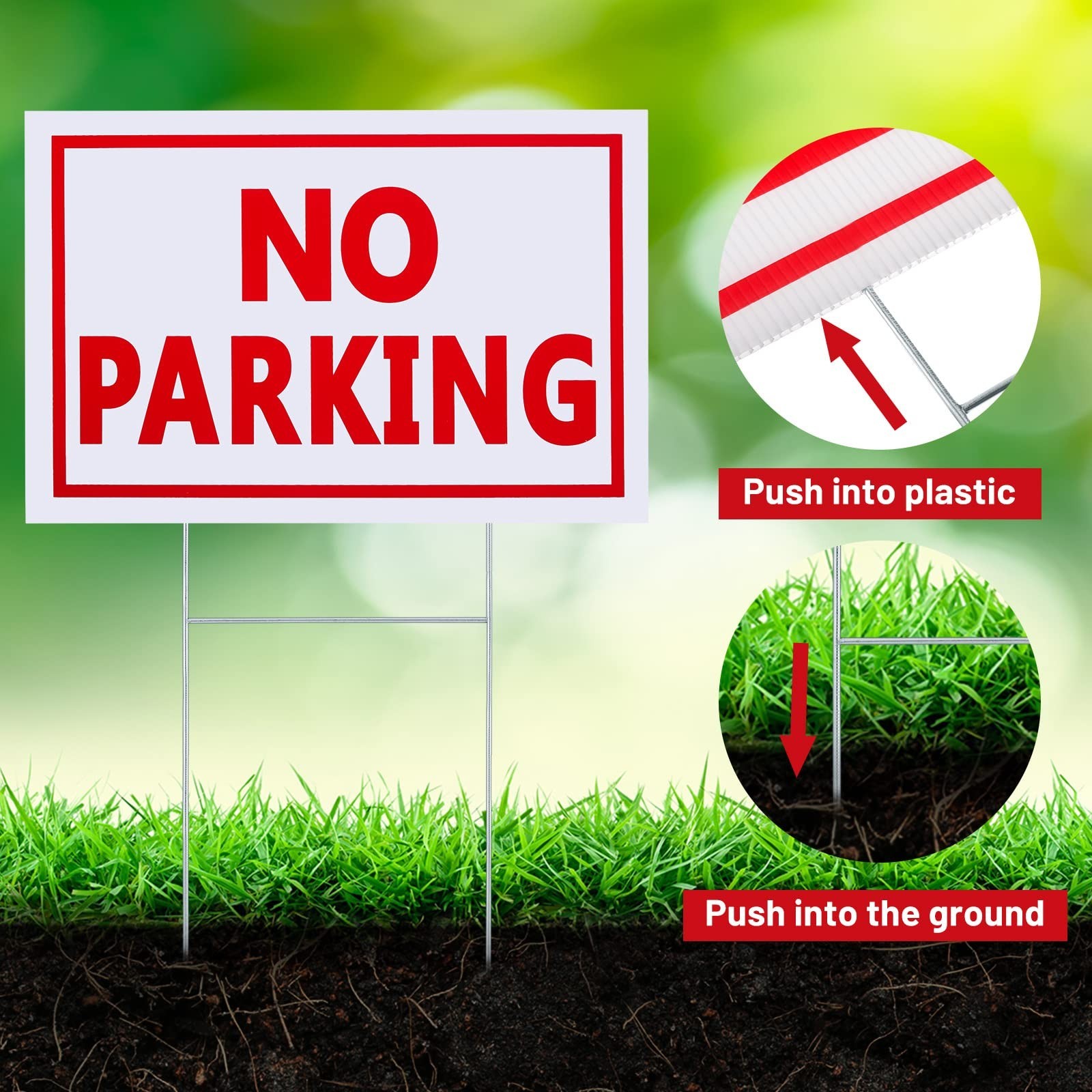 12×16 Inch No Parking Signs – 8 Pcs Waterproof Double-Sided Yard Signs with Stak