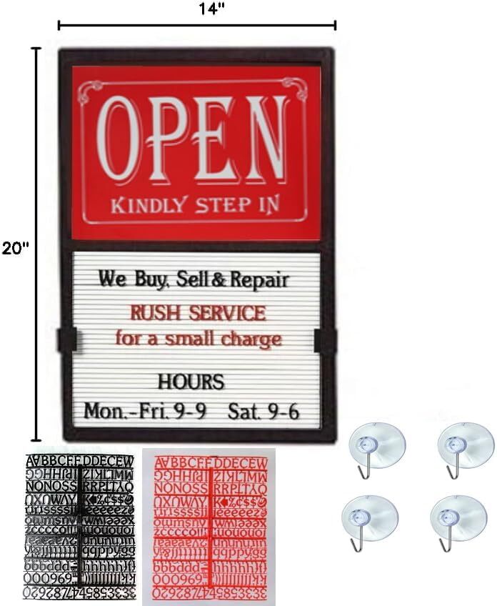 Glassmate Vertical Open/Closed Message Slider Board Sign | 14&Prime;W x 20&Prime;H