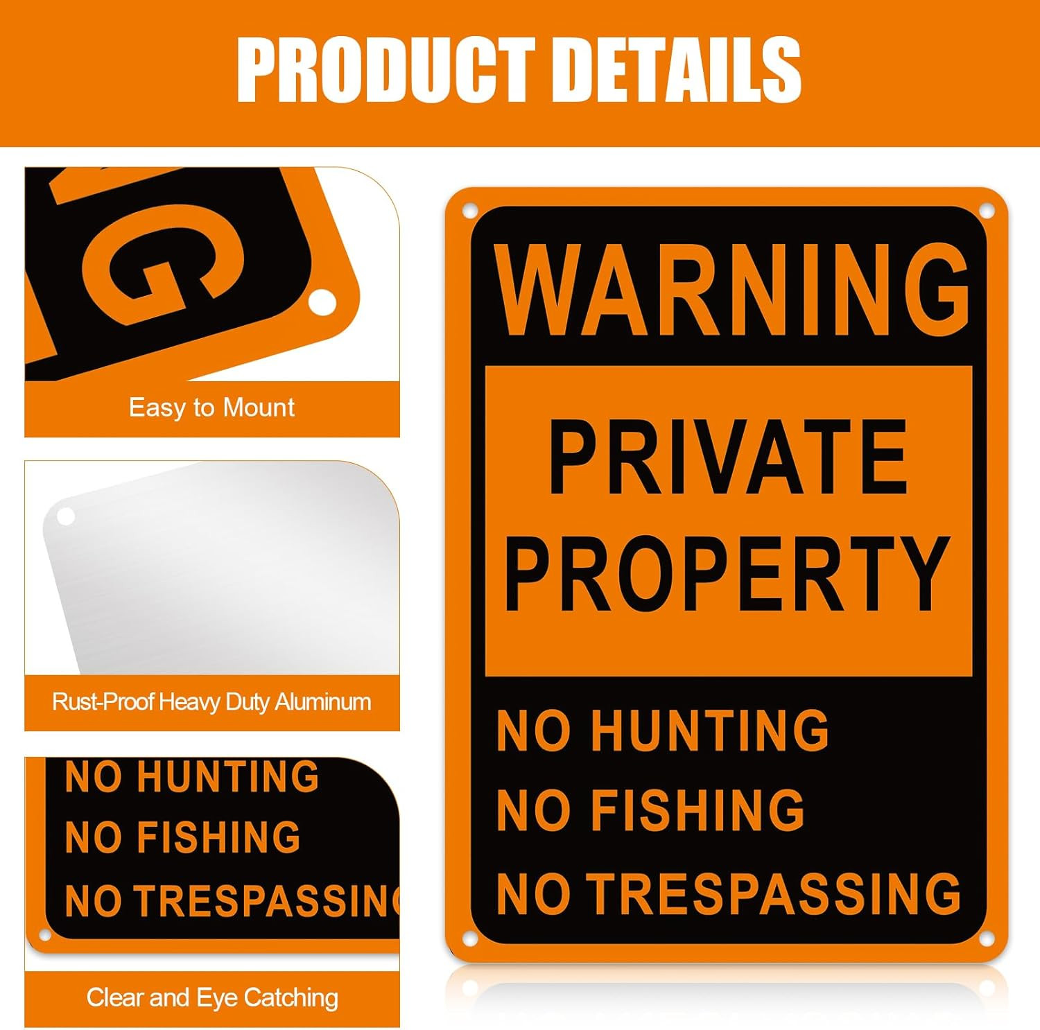 No Trespassing No Hunting Sign 4 Pack 10×7 Ref Aluminum Private Property Warning