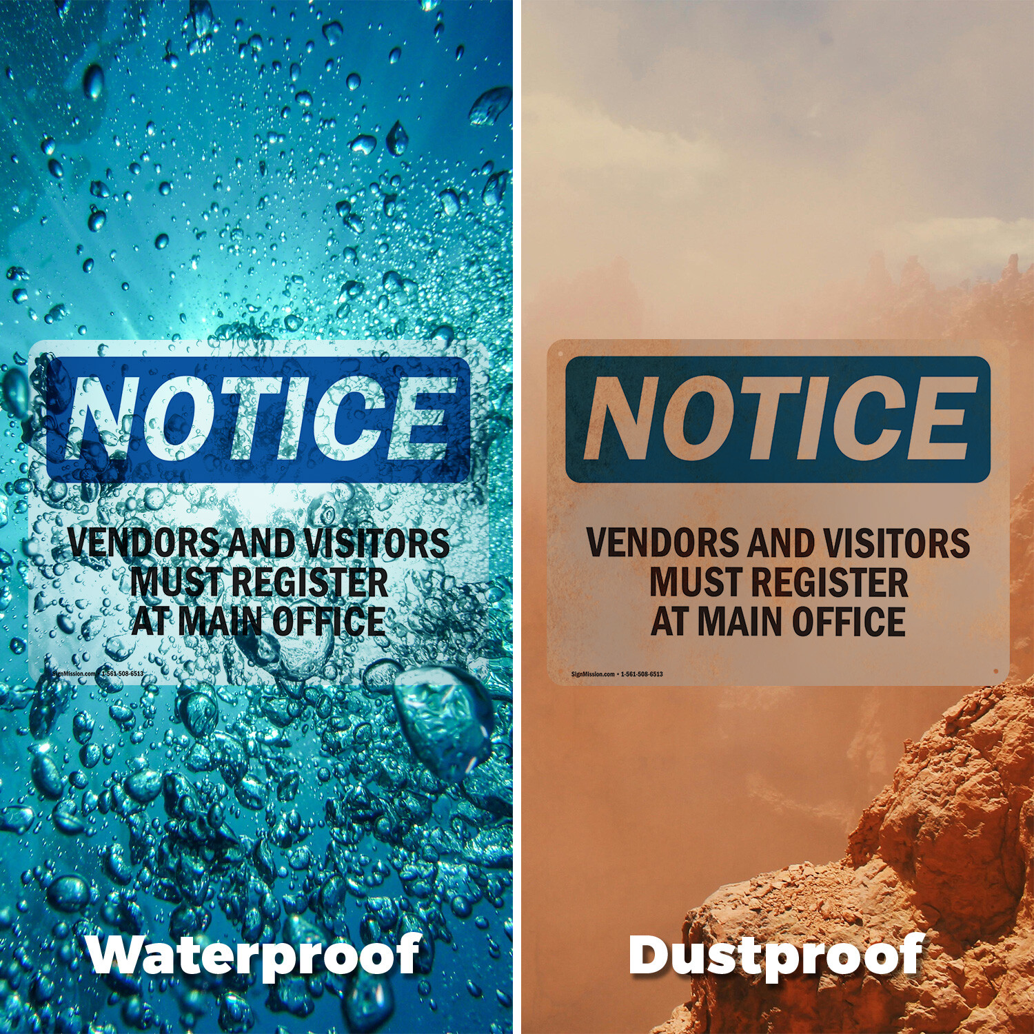 (2 Pack) Vendors And Visitors Register At Main Office OSHA Notice Sign Decal