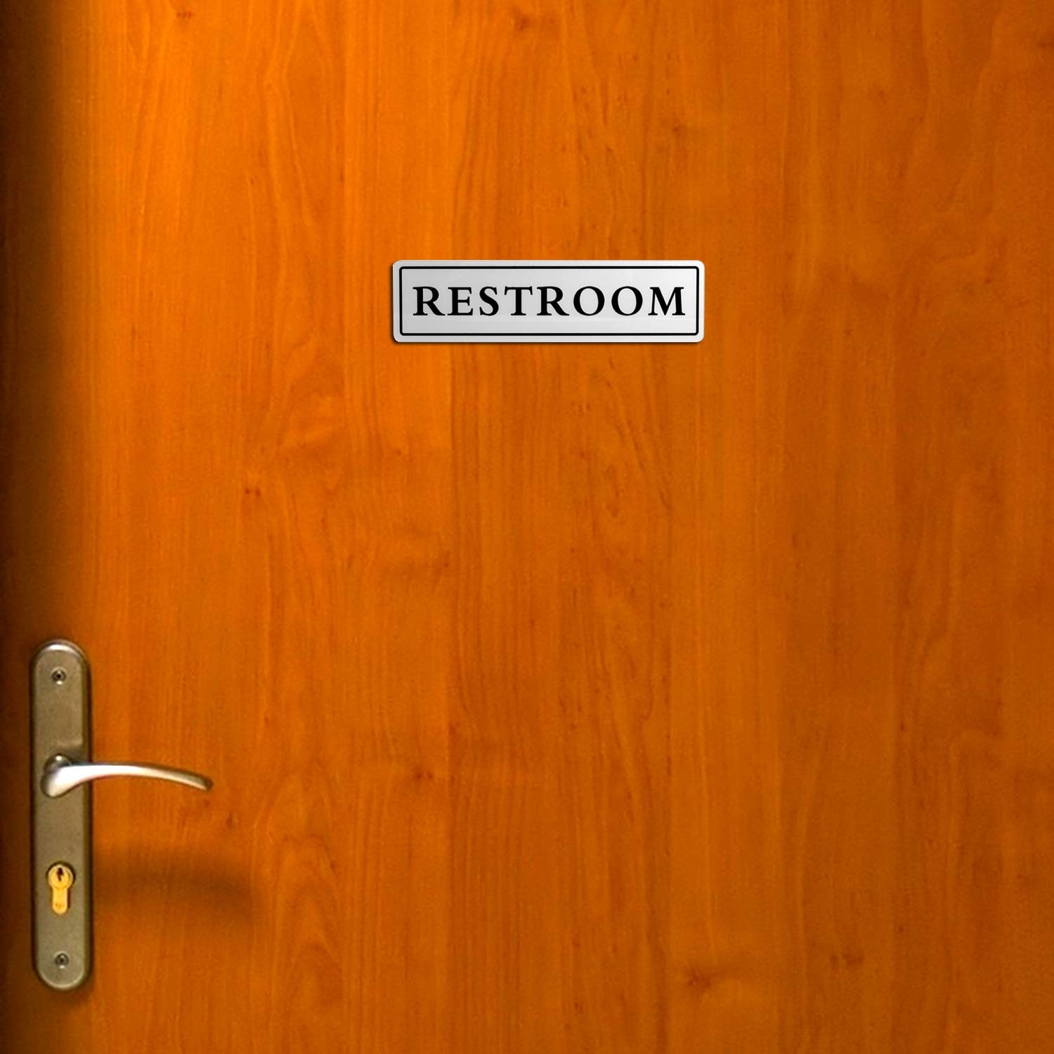 Restroom Sign Magnets On Back 8.7×2.3 Inches Silver Bathroom Door Plaque