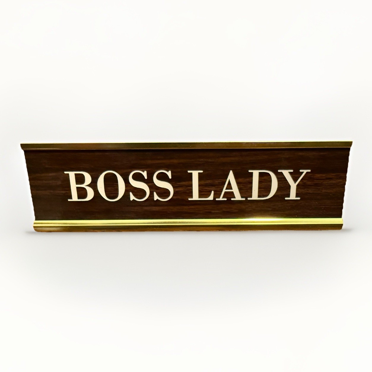 Boss Lady – Office Envy Retro Desk Sign, Gold and Wood Tone