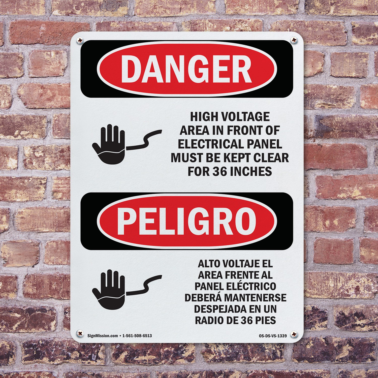 Voltage Electrical Panel 36 Inches Bilingual OSHA Danger Sign, Decal 5/10 Pack
