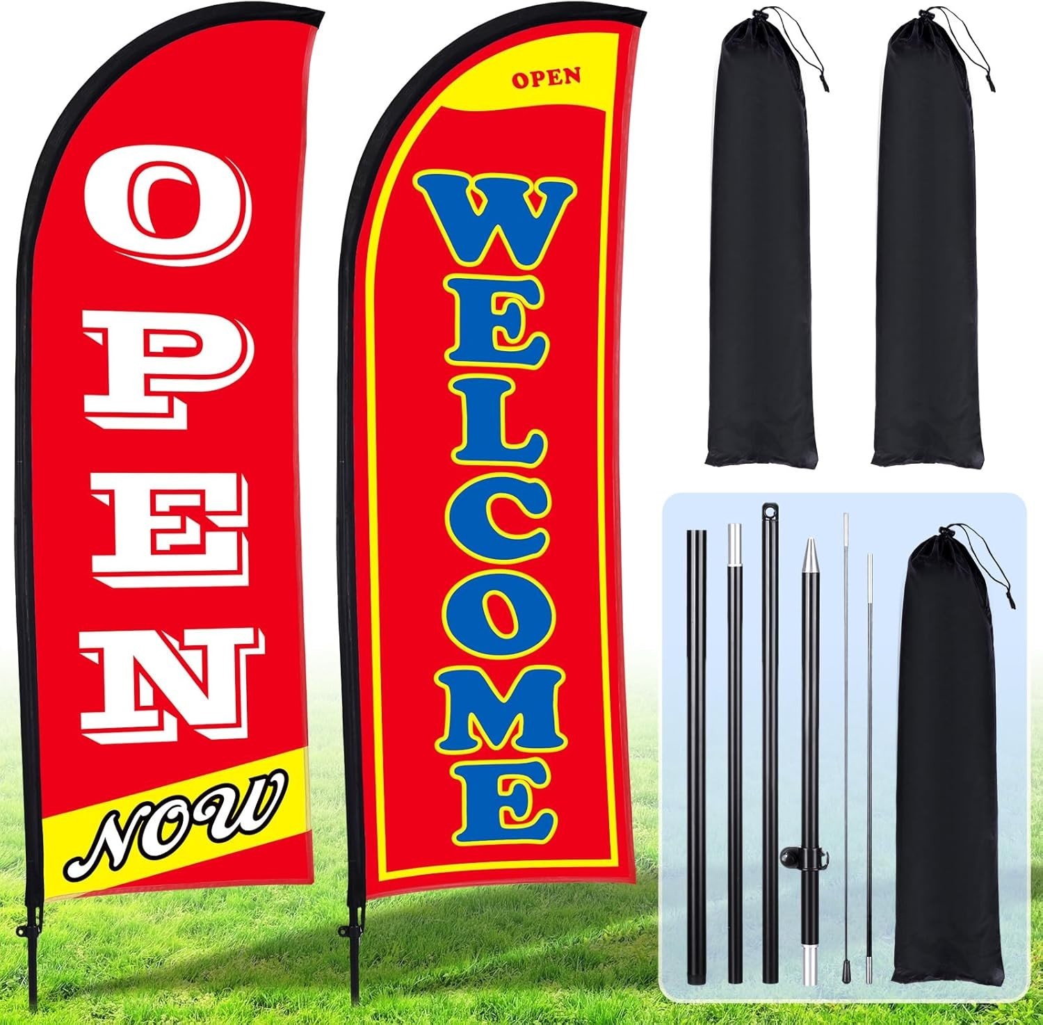 2 Sets of 7ft Open Flags with Kit – Boost Your Business Visibility Today