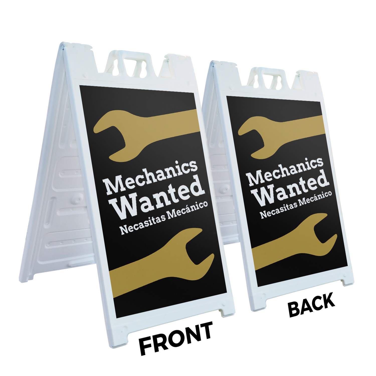 Mechanics Wanted English Spanish Heavy Duty A-Frame Sidewalk Sign Bilingual Job