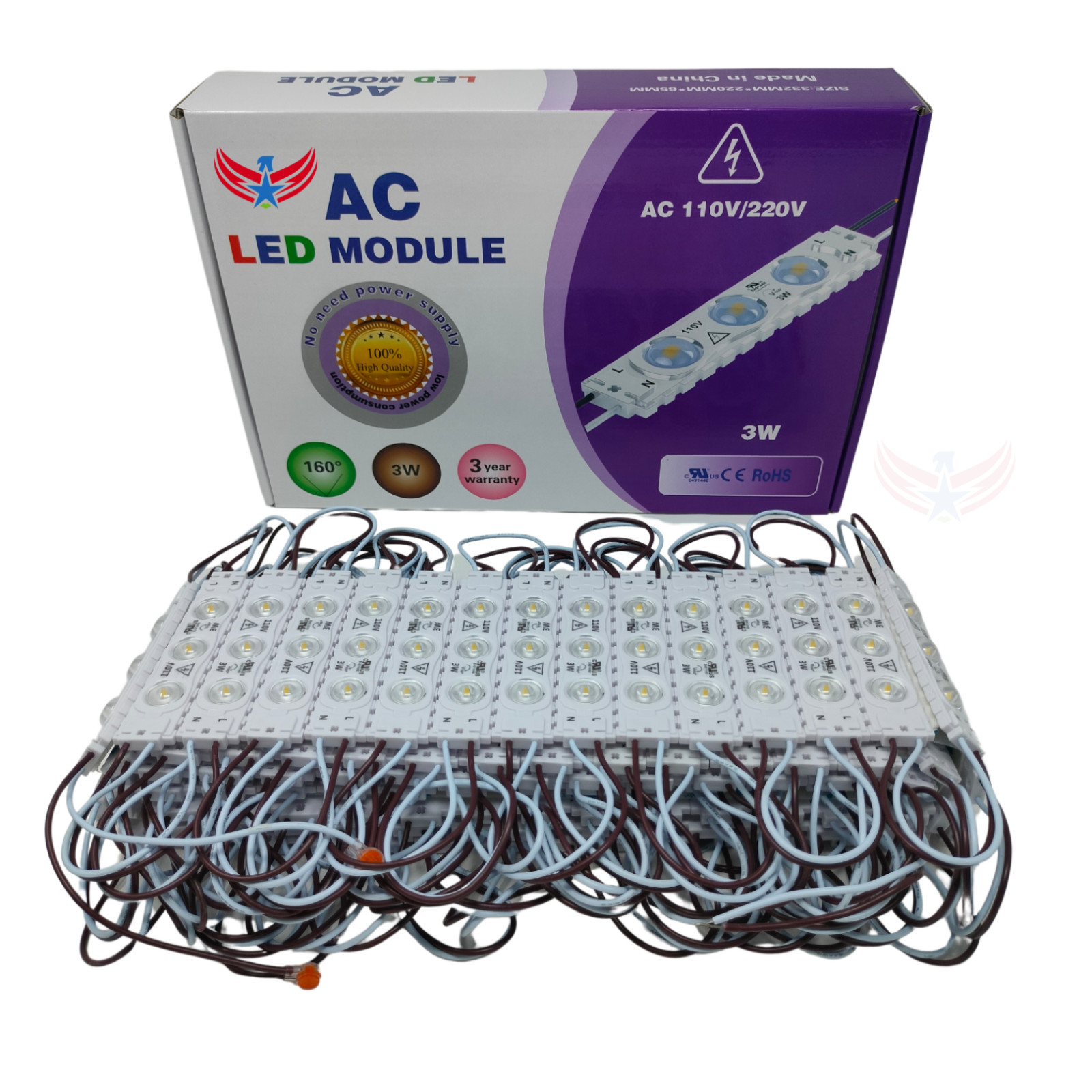AC LED Module 73FT 3W Cool White Store Front Lights IP67 No Power Supply Needed