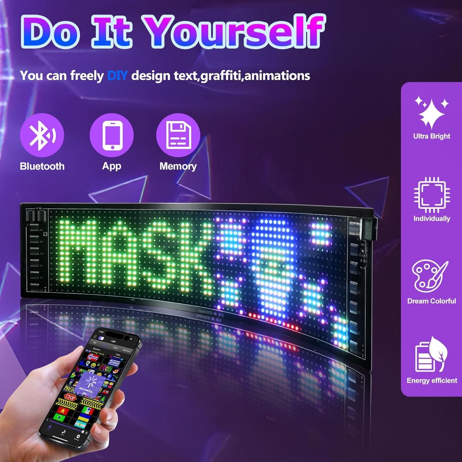 LED Sign for Car, Flexible Bright LED Signs with USB Bluetooth Smart APP Control