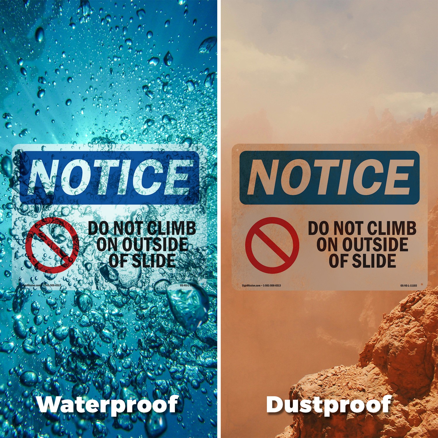 Do Not Climb On Outside Of Slide OSHA Notice Sign Metal, Decal – 5 or 10 Pack