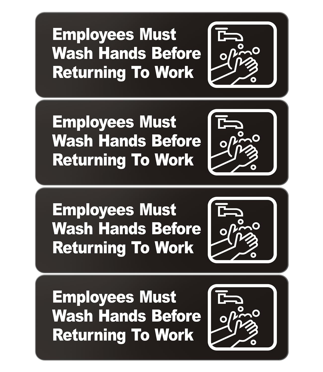 9×3 Inch Employees Must Wash Hands Sign Symbols Acrylic Plastic 4 PCS