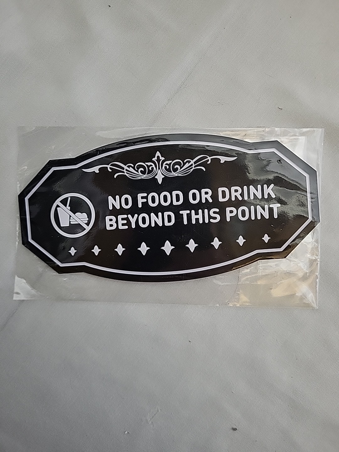 Victorian No Food Or Drink Beyond This Point Sign – Black/White – Small – NEW