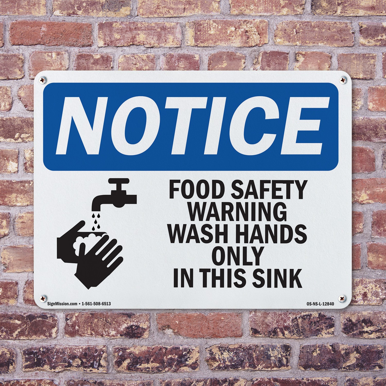 Food Safety Warning Wash Hands OSHA Notice Sign Metal,, Decal 5 or 10 Pack