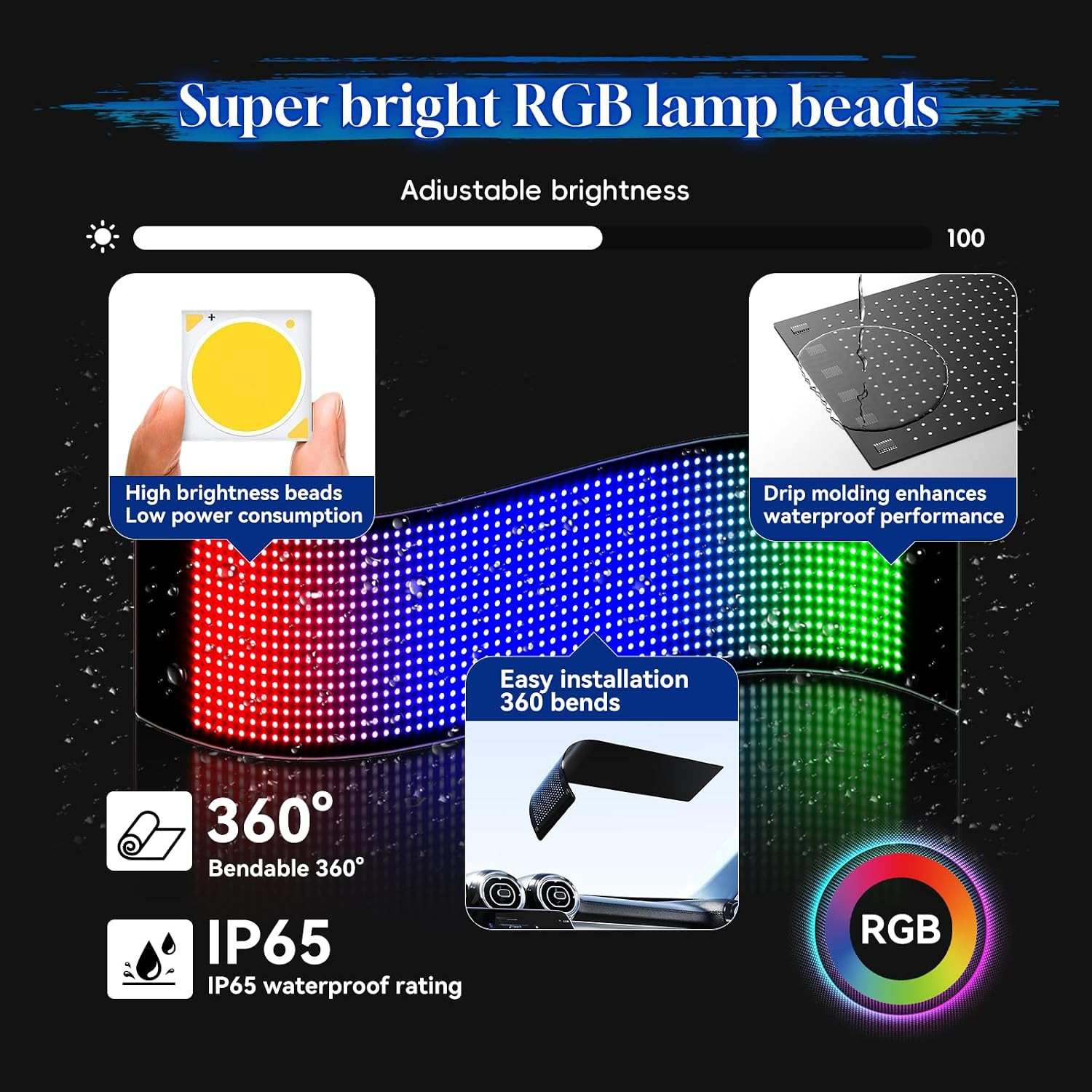 LED Sign for Car Devil&rsquo;S Eyes Light for Windshield APP Control Scrolling Display
