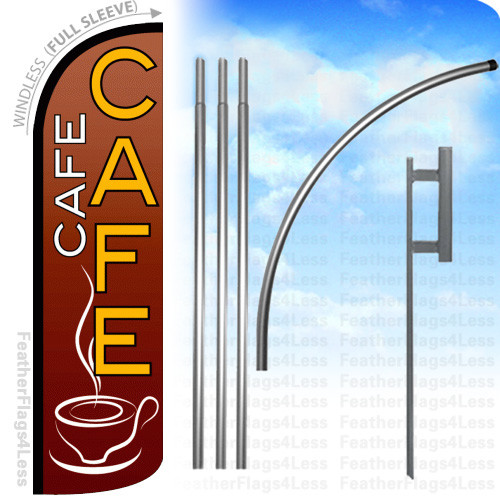 CAFE – Windless Swooper Flag KIT 15&prime; Tall Feather Banner Sign Brown q
