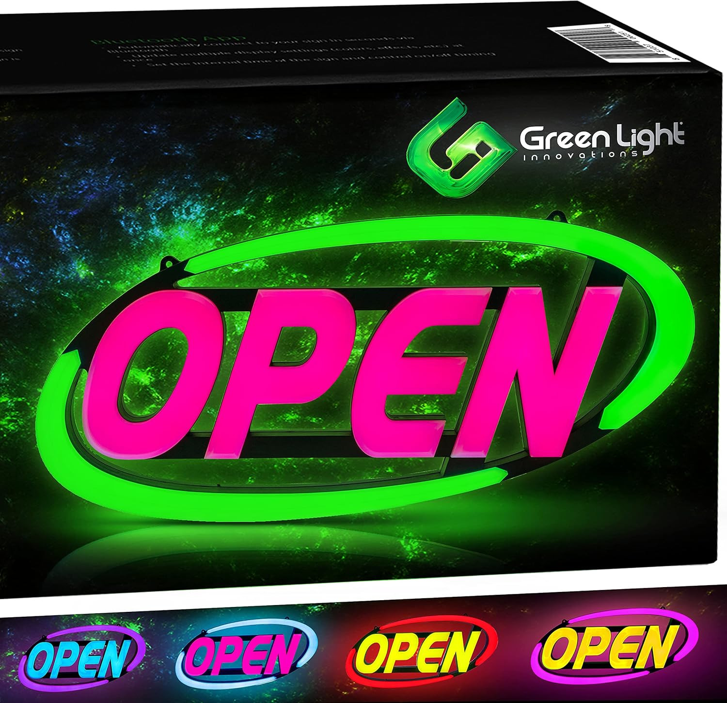Super‑Bright LED Open Sign 15×32 in – Programmable with 64 Color Combos via App