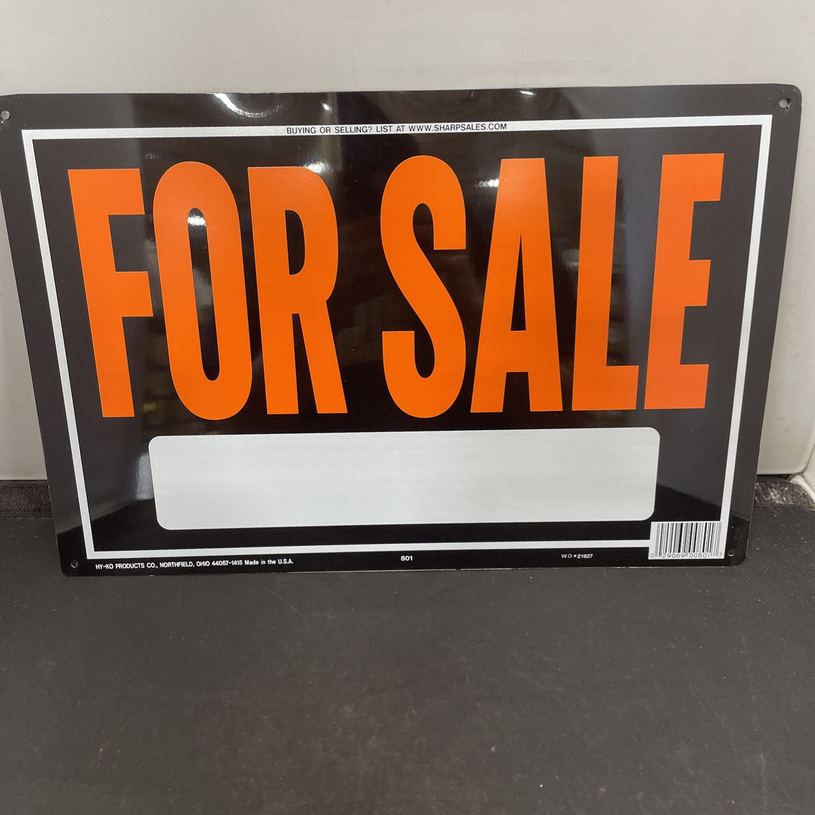 Metal Flexible Sign « For Sale » Orange Letters Black Background 9 x 14