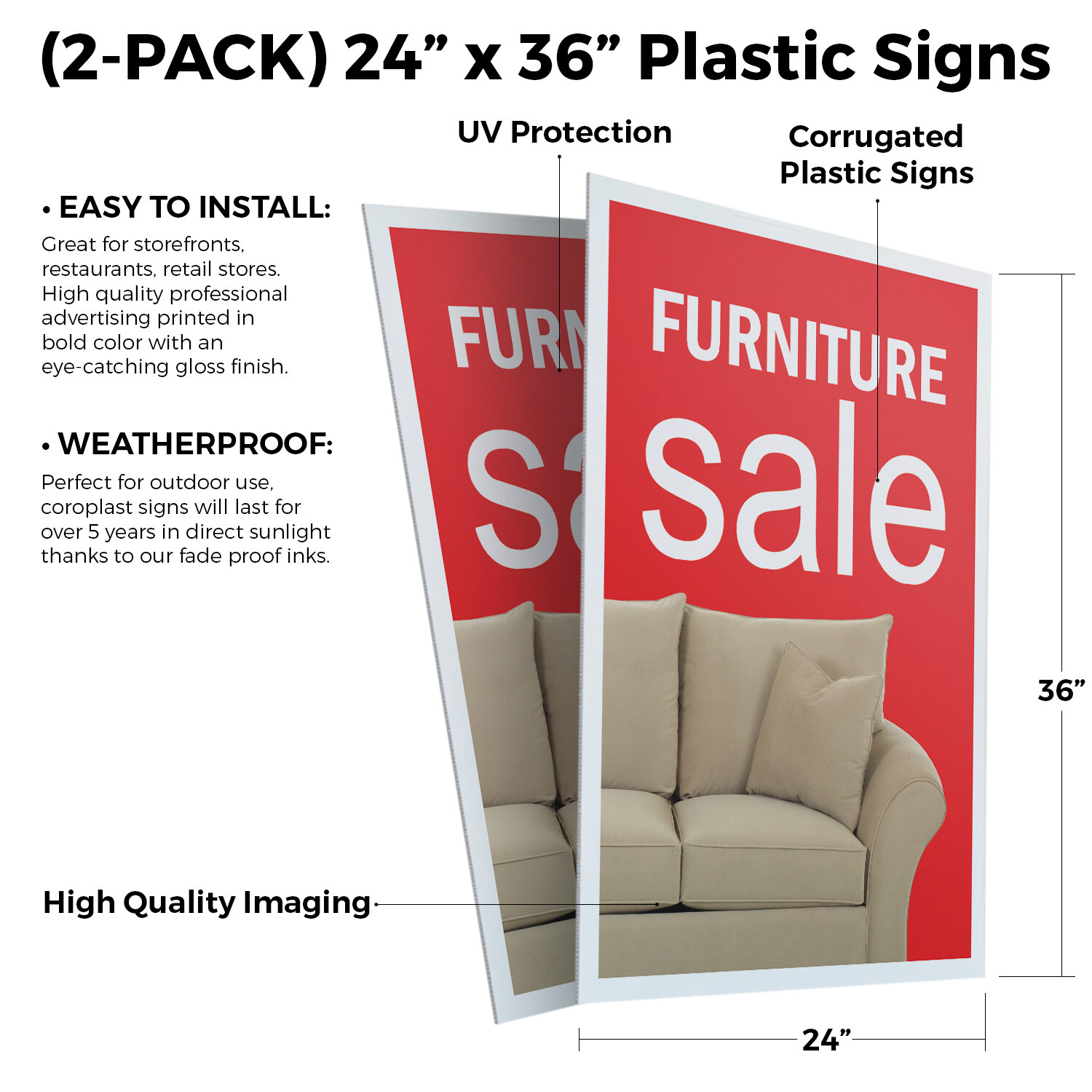 Furniture Sale 24&Prime; x 36&Prime; 2 Pack Of Store Sign Plastic Or Decal