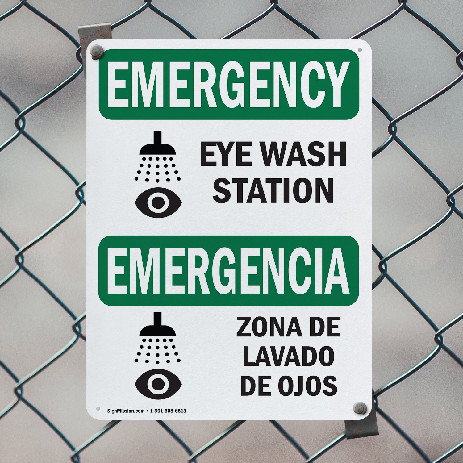(2 Pack) Eye Wash Station Bilingual OSHA Emergency Sign Decal Metal Plastic