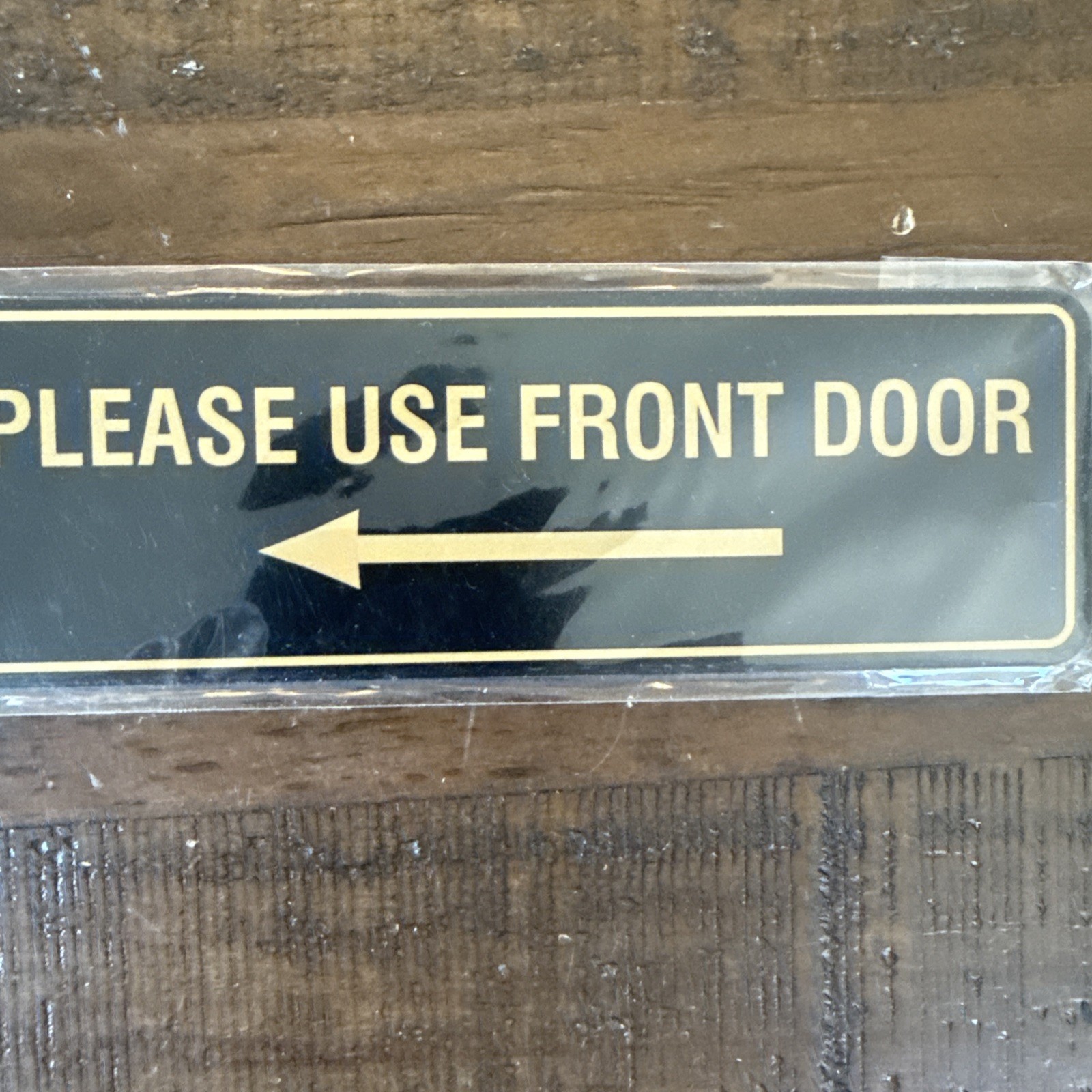 Standard Please Use Front Door Left Arrow Sign Easy Installation Black/Gold 2×6