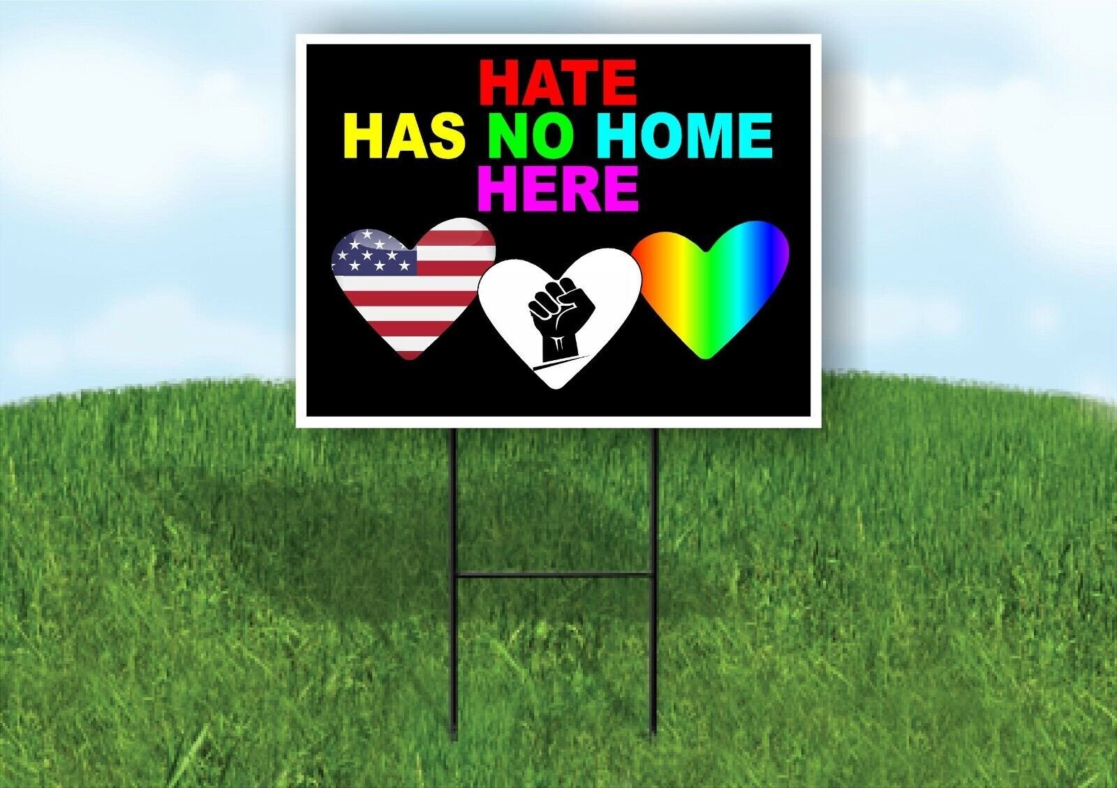 HATE HAS NO HOME HERE 3 HEARTS Yard Sign Road with Stand LAWN SIGN
