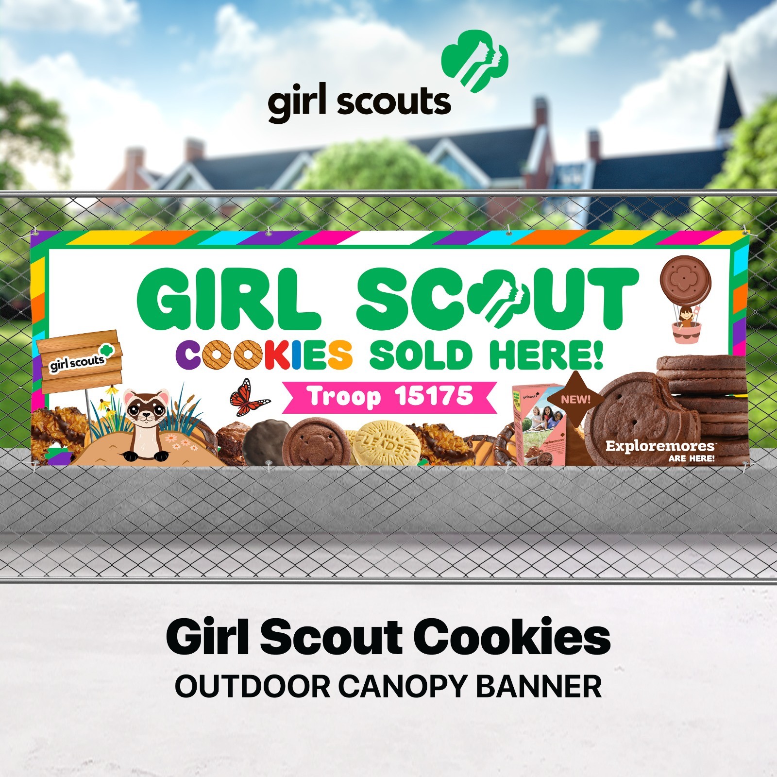 Custom Girl Scout Cookies Banner – Personalized Troop Number Sign Exploremores