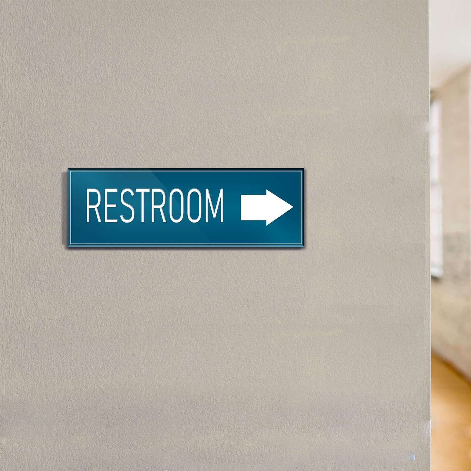 9×3 Inch Restroom Right Arrow Directional Sign SelfAdhesive Blue Signage